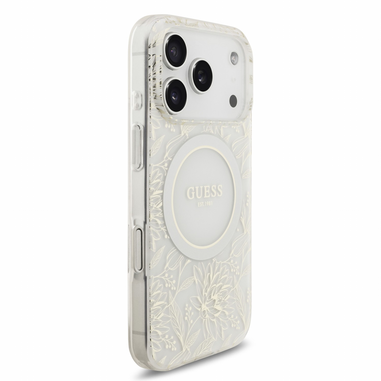 GUESS Калъф Apple iPhone 18 Pro Max, IML Flowers Allover MagSafe + Wrist Strap /бял/ - GUHMP18XHCPOFPH