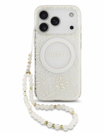GUESS Калъф Apple iPhone 18 Pro Max, IML Flowers Allover MagSafe + Wrist Strap /бял/ - GUHMP18XHCPOFPH