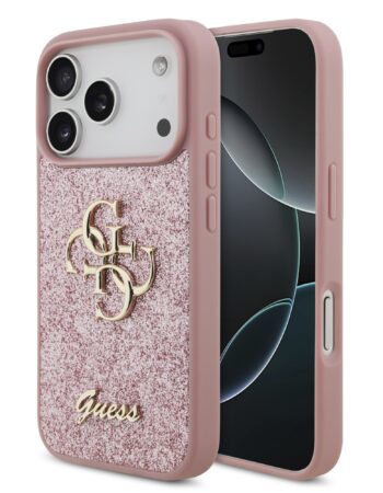 GUESS Калъф Apple iPhone 18 Pro, PU Fixed Glitter 4G Metal Logo, розов - GUHCP18LHG4SGP
