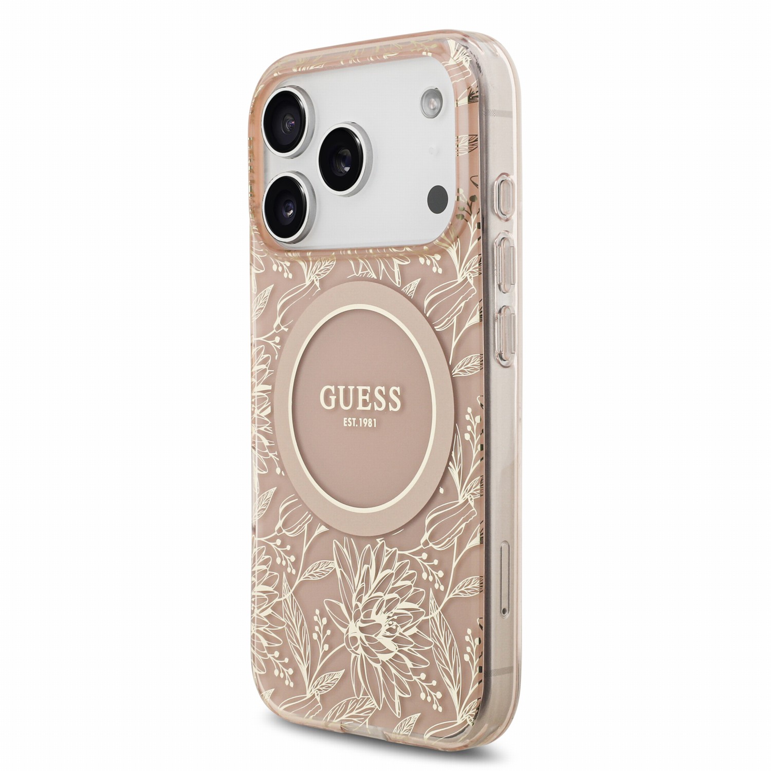 GUESS Калъф Apple iPhone 18 Pro, IML Flowers Allover MagSafe + Wrist Strap /розов/ - GUHMP18LHCPOFPP