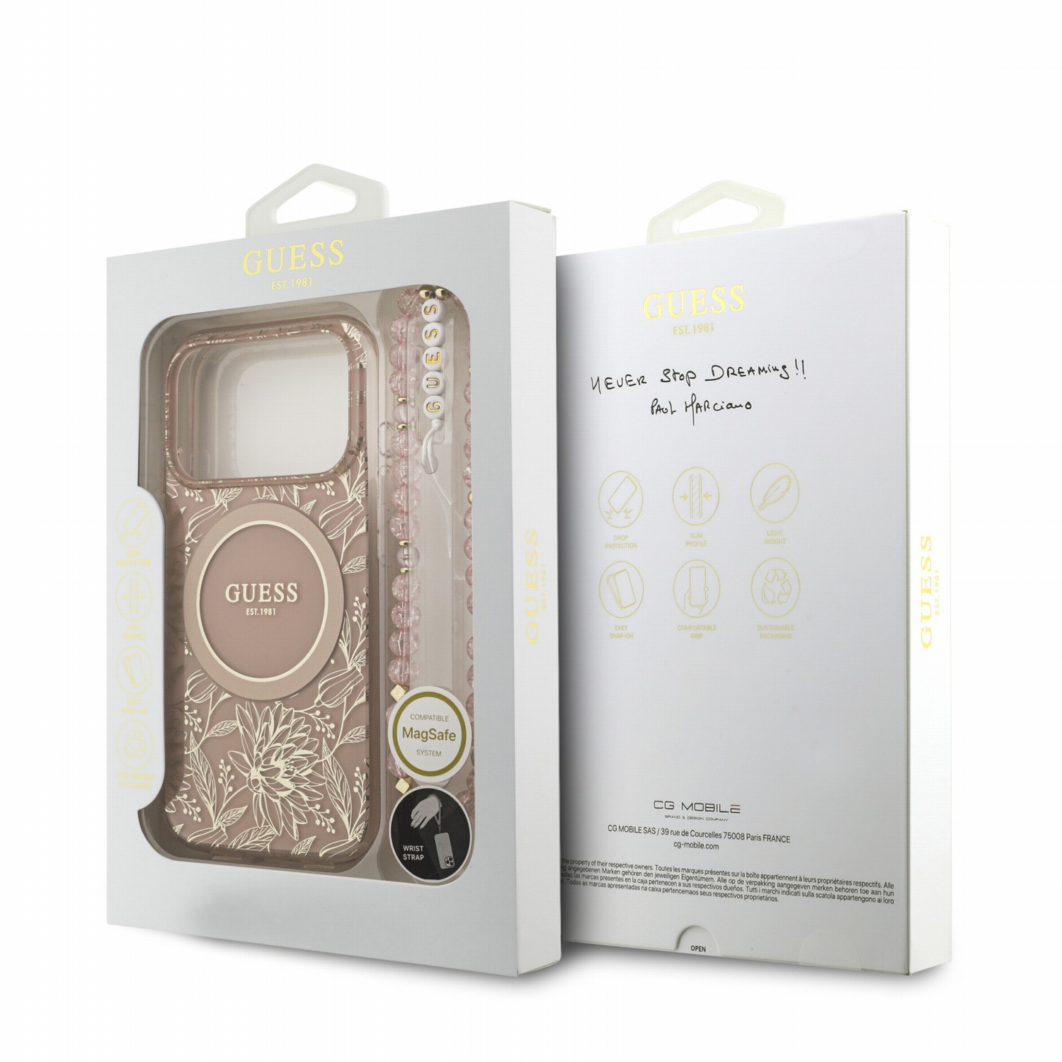 GUESS Калъф Apple iPhone 18 Pro, IML Flowers Allover MagSafe + Wrist Strap /розов/ - GUHMP18LHCPOFPP