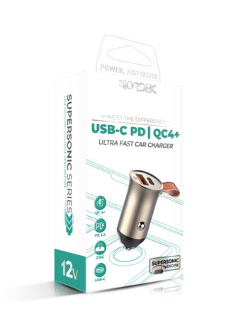 NORDIC 12V 30W, USB-A + USB-C, кабел C-L, Supersonic