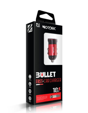 NORDIC 12V 18W, USB-A, Bullet, червено