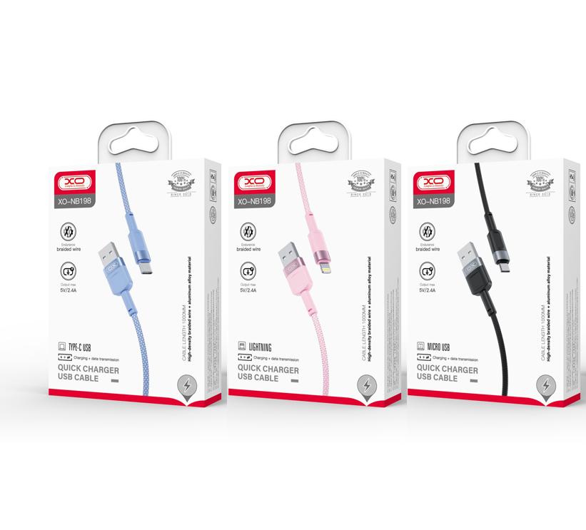 XO Кабел USB-A - Micro USB, 1м, 2.4A, NB198 /розов/