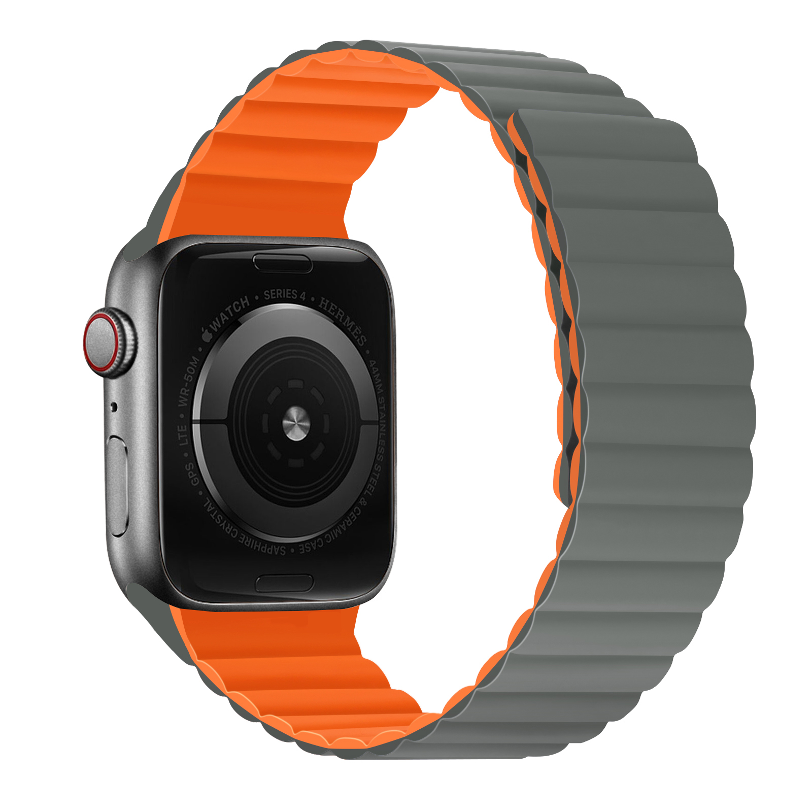Каишка за Apple Watch 38/40/41мм, Silicon Magnetic /сивo-оранжева/ XO