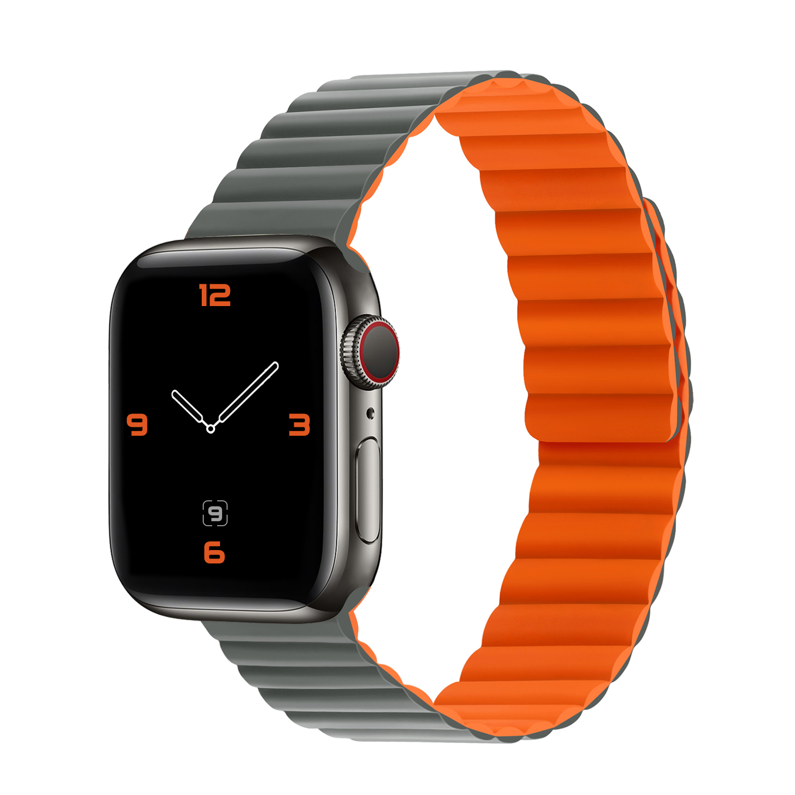 Каишка за Apple Watch 38/40/41мм, Silicon Magnetic /сивo-оранжева/ XO