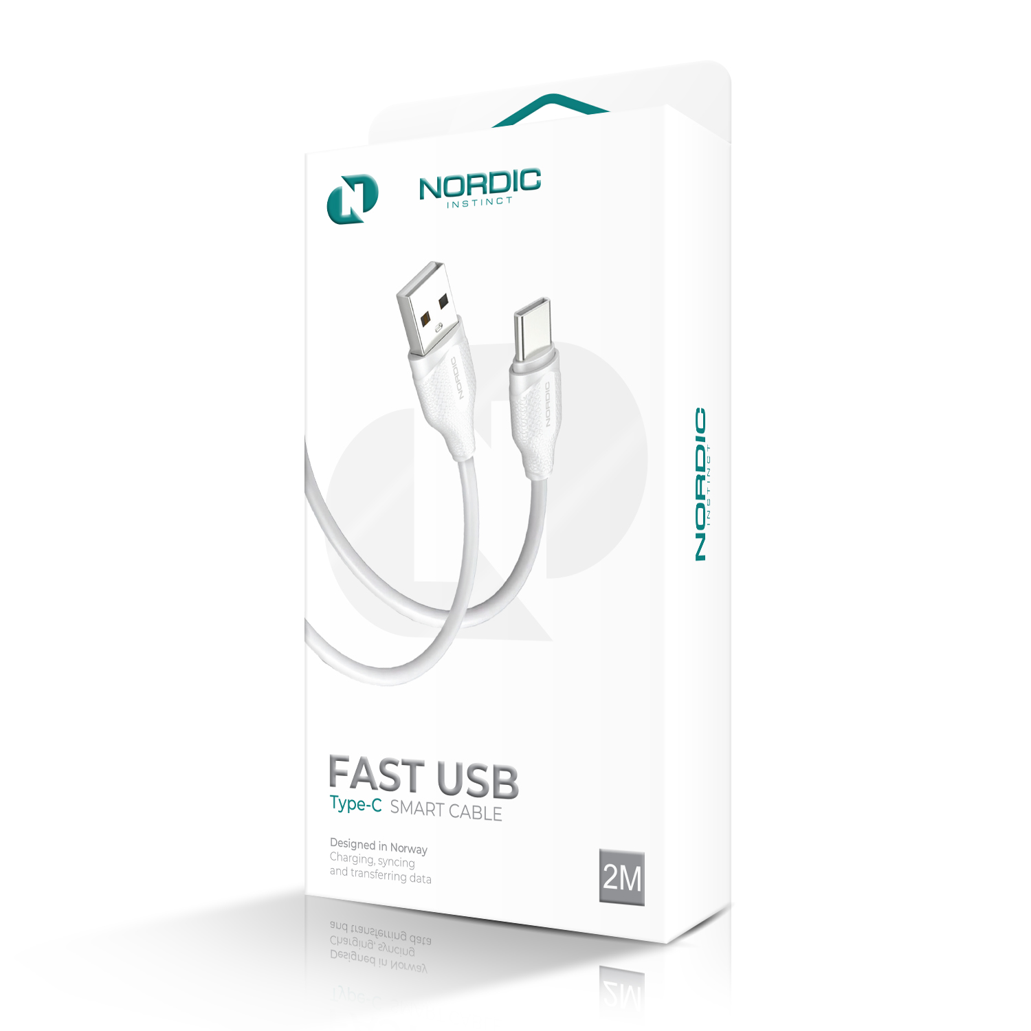 NORDIC Кабел USB-A - Type-C, 2м, 2.1A /бял/ - Image 2