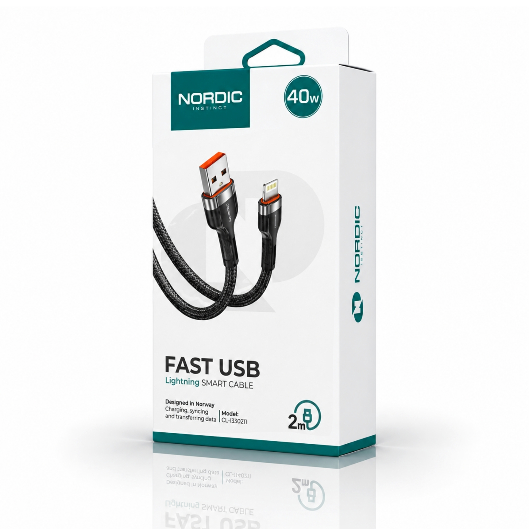 NORDIC Кабел USB-A - Lightning, 2м, 40W, Braided /сив/ - Image 2