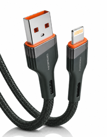 NORDIC Кабел USB-A - Lightning, 2м, 40W, Braided /сив/