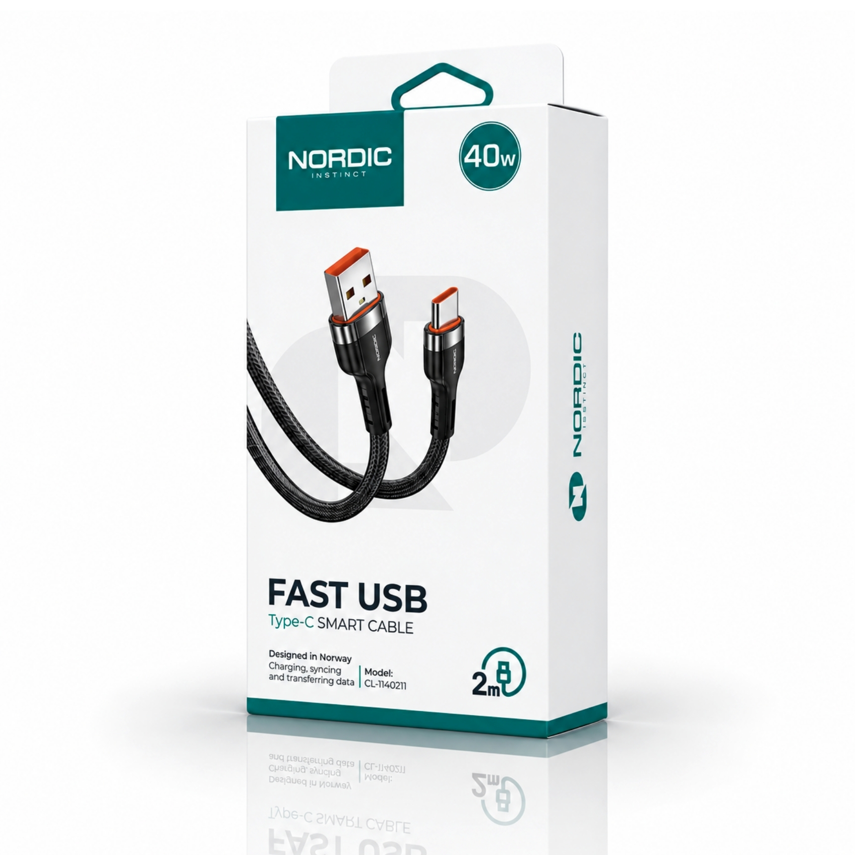 NORDIC Кабел USB-A - Type-C, Braided, 2м, 40W /сив/ - Image 2