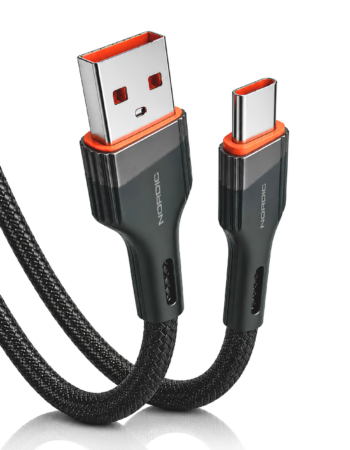 NORDIC Кабел USB-A - Type-C, Braided, 2м, 40W /сив/