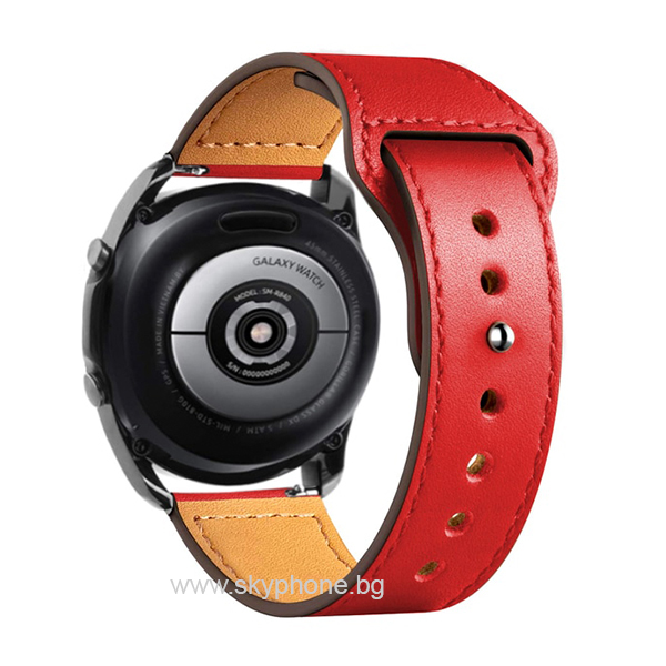Каишка за Smart Watch 20мм, Leather Skin Strap, кожена /червен/