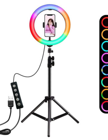 LED Селфи лампа 26см RGB (цветна) + Tripod стойка 200см