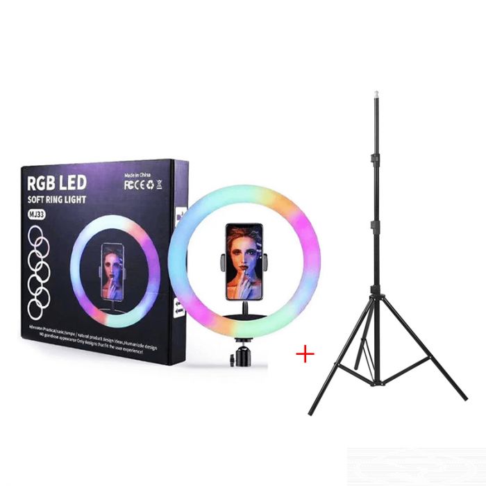 LED Селфи лампа 26см RGB (цветна) + Tripod стойка 200см