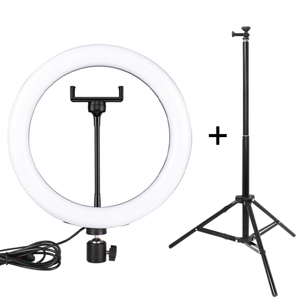 LED Селфи лампа 30см (бяла) + Tripod стойка 200см