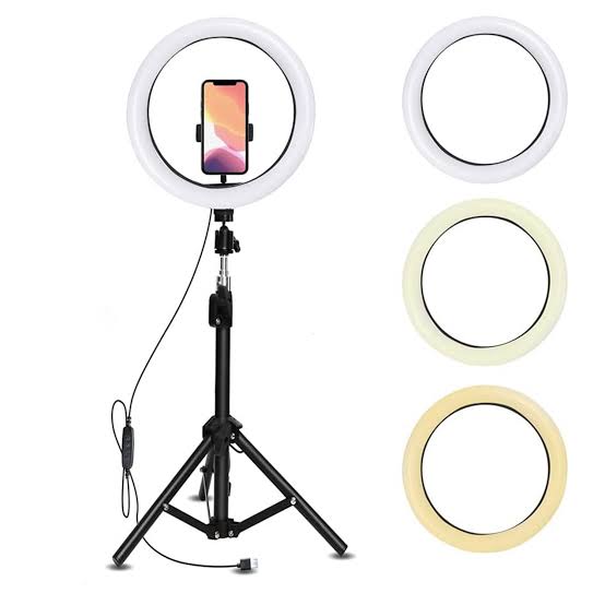 LED Селфи лампа 32см (бяла) + Tripod стойка 200см