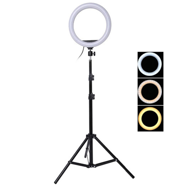 LED Селфи лампа 32см (бяла) + Tripod стойка 200см