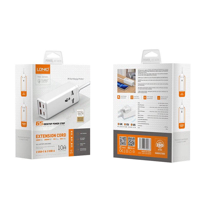 LDNIO 220V 65W, 2xUSB-A + 2xUSB-C + AC, Desktop 2500W, бял - SC1418 - Image 5