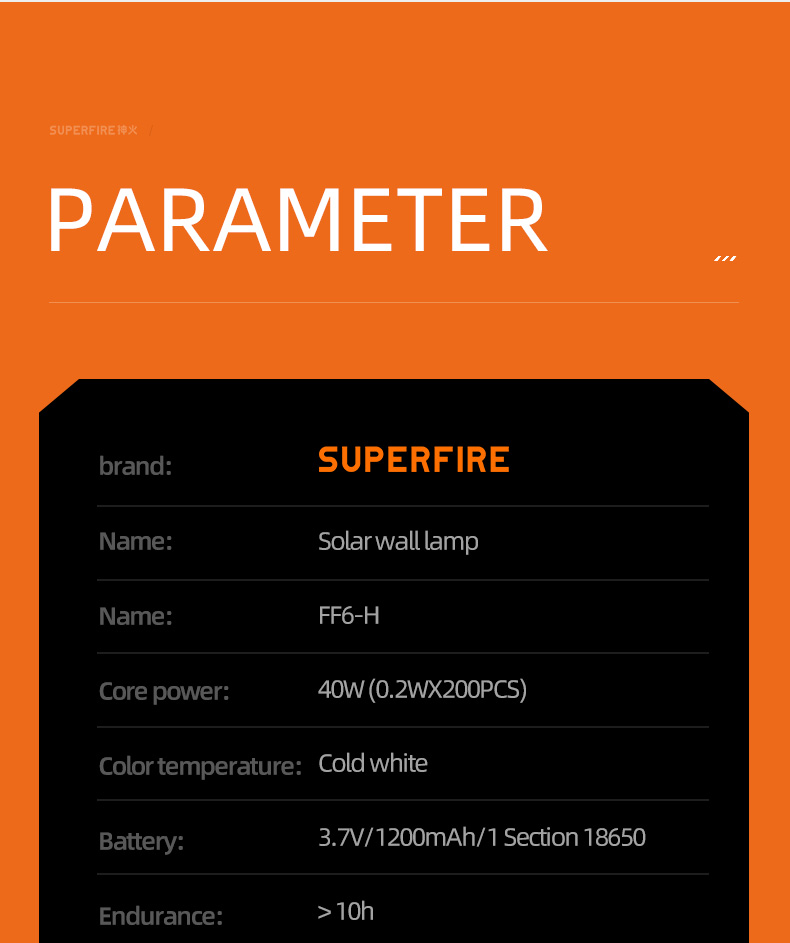 SUPERFIRE Соларна лампа FF6-H, 40W, 310lm, 1200mAh