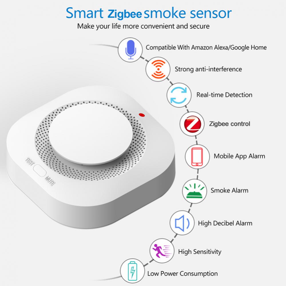 SMART Tuya Wifi Смарт сензор за дим 9V, OEM /бял/