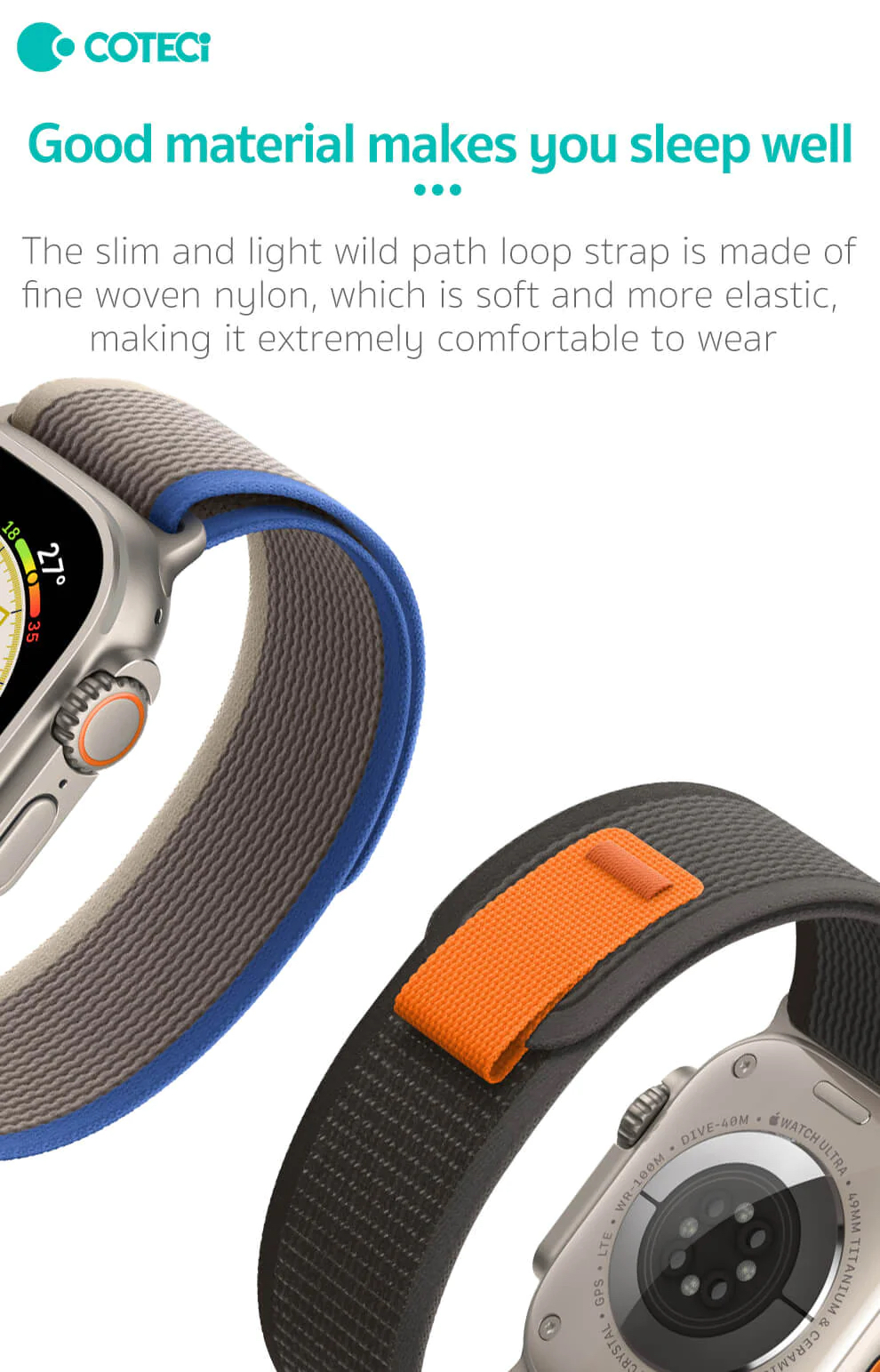 Каишка за Apple Watch 42/44/45/49мм, Wild Trail Loop Strap W97 /синьо + сиво/ COTECi