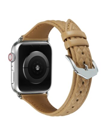 Каишка за Apple Watch 42/44/45/49мм, Leather Rhombic Pattern Strap /карамел/
