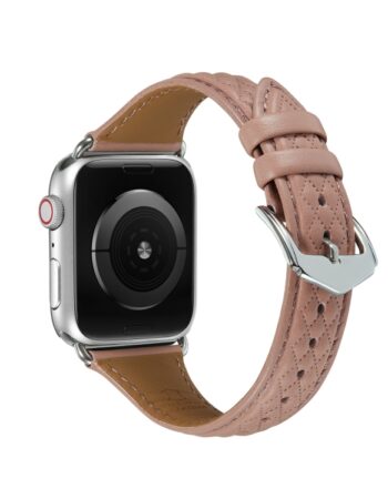 Каишка за Apple Watch 42/44/45/49мм, Leather Rhombic Pattern Strap /пепел от рози/