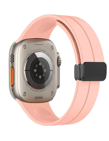Каишка за Apple Watch 42/44/45/49мм, Silicone Magnet Black Buckle /розова/