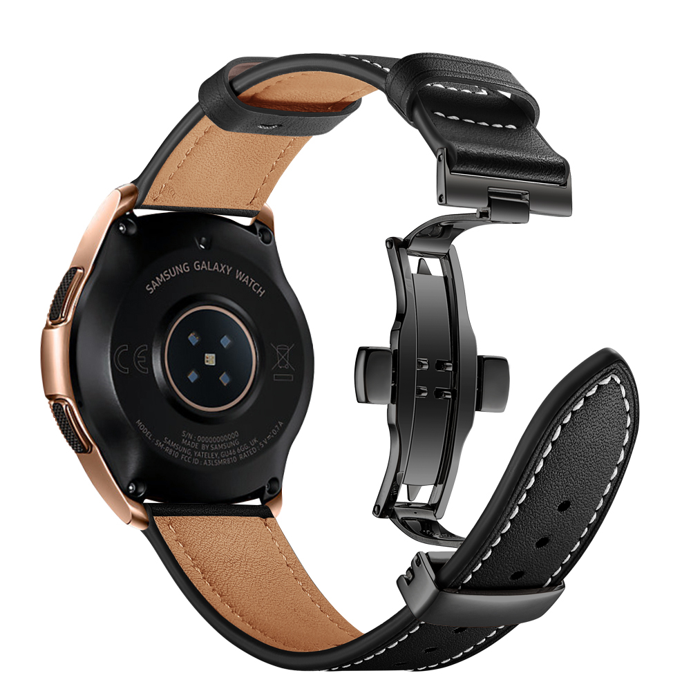 Каишка за Apple Watch 38/40/41мм, Leather Classic Buckle Strap /черна + златна катарама/
