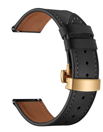 Каишка за Apple Watch 38/40/41мм, Leather Classic Buckle Strap /черна + златна катарама/