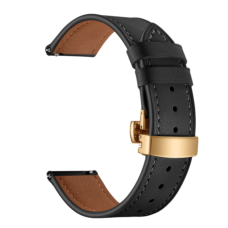Каишка за Apple Watch 38/40/41мм, Leather Classic Buckle Strap /черна + златна катарама/