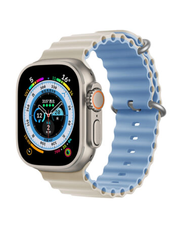 Каишка за Apple Watch 42/44/45/49мм, Ocean Band, двулицева /светлосиньо + крем/