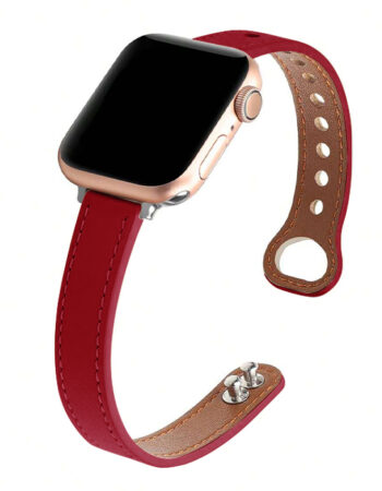 Каишка за Smart Watch 20мм, Elegant Slim Leather Strap, кожена /червена/