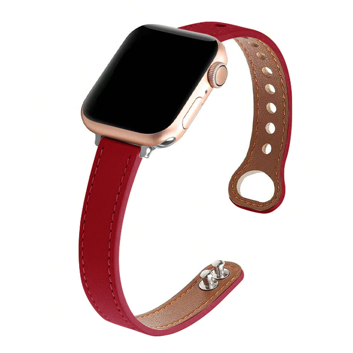 Каишка за Smart Watch 20мм, Elegant Slim Leather Strap, кожена /червена/