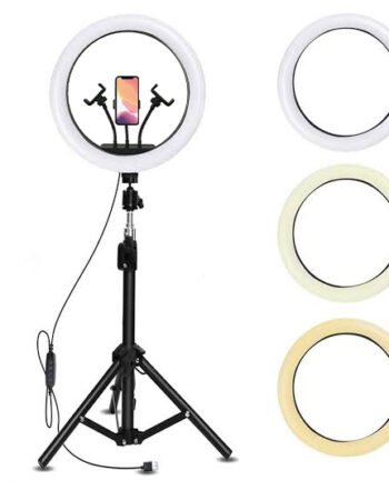 LED Селфи лампа 36см (бяла) + Tripod стойка 200см