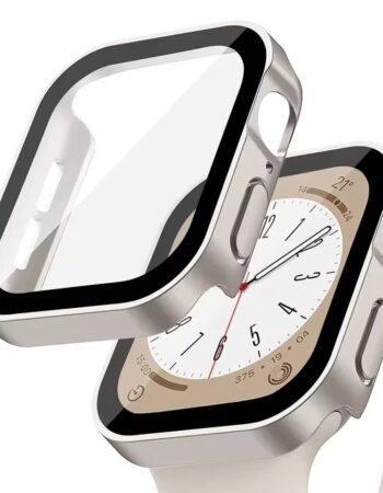 PC Injection Shell протектор + Tempered glass за Apple Watch 44mm /бяло злато/