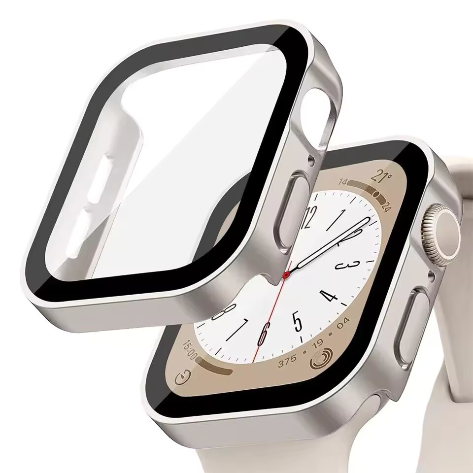 PC Injection Shell протектор + Tempered glass за Apple Watch 44mm /бяло злато/