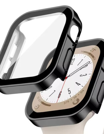 PC Plating Shell протектор + Tempered glass за Apple Watch 41mm /черен/
