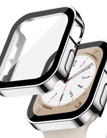 PC Plating Shell протектор + Tempered glass за Apple Watch 45mm /сив/