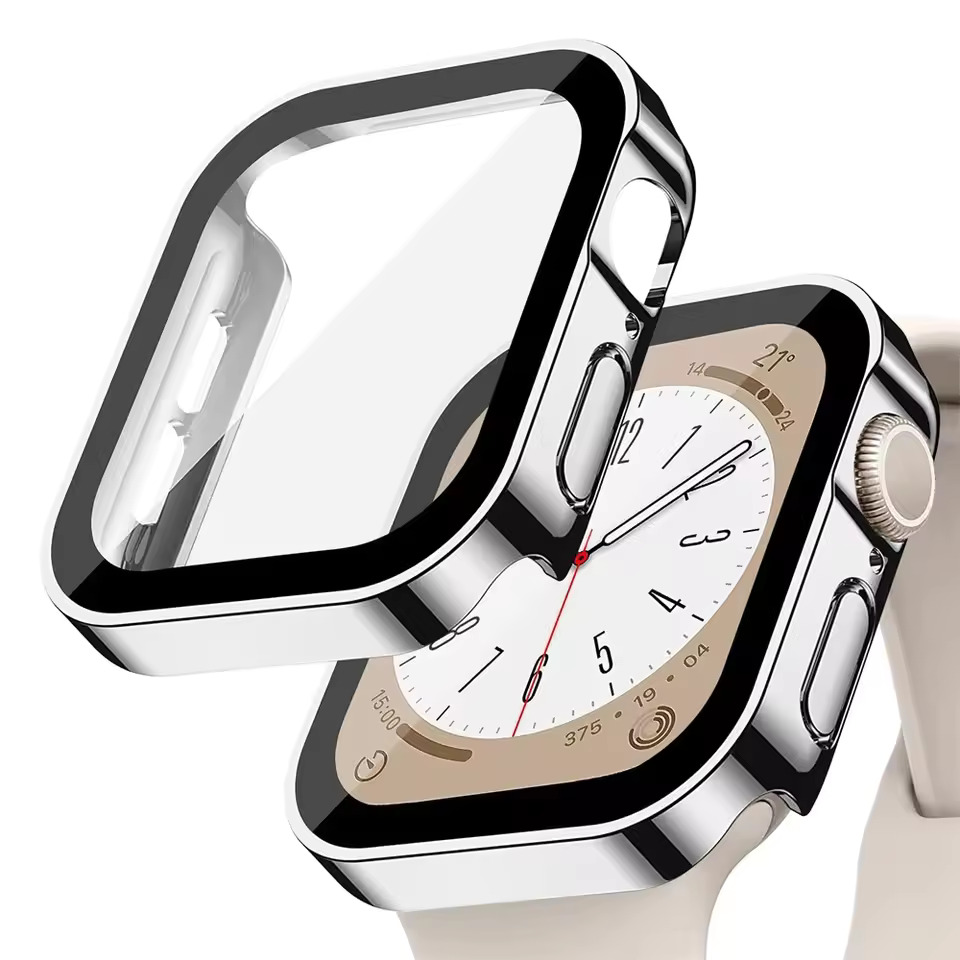 PC Plating Shell протектор + Tempered glass за Apple Watch 45mm /сив/
