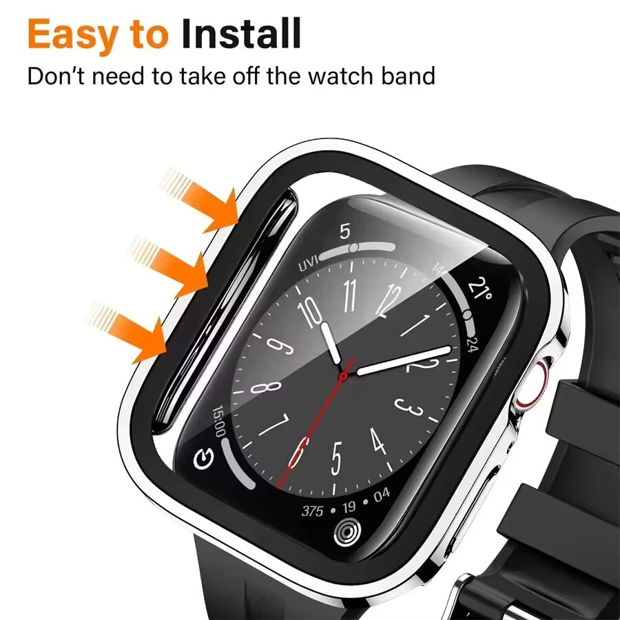 PC Plating Shell протектор + Tempered glass за Apple Watch 46mm /розово злато/ - Image 2