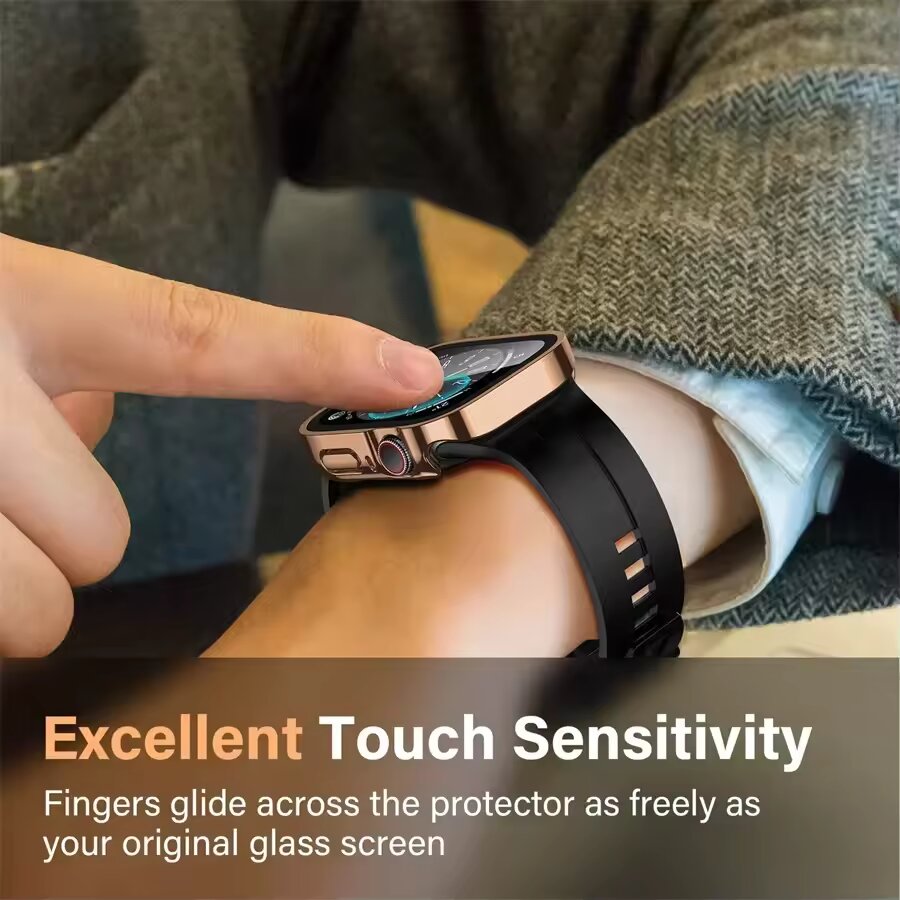 PC Plating Shell протектор + Tempered glass за Apple Watch 46mm /розово злато/ - Image 3