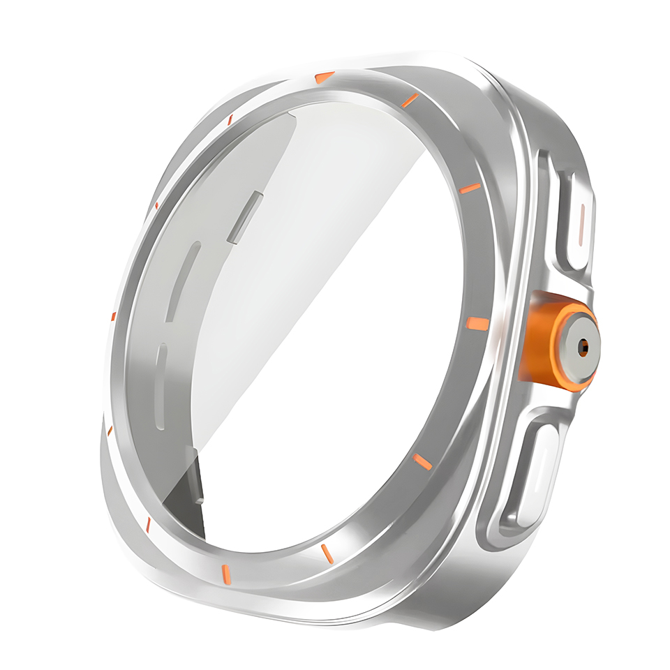 PC Plating Shell протектор + Tempered glass за Samsung Watch 7 44mm /сребърен/