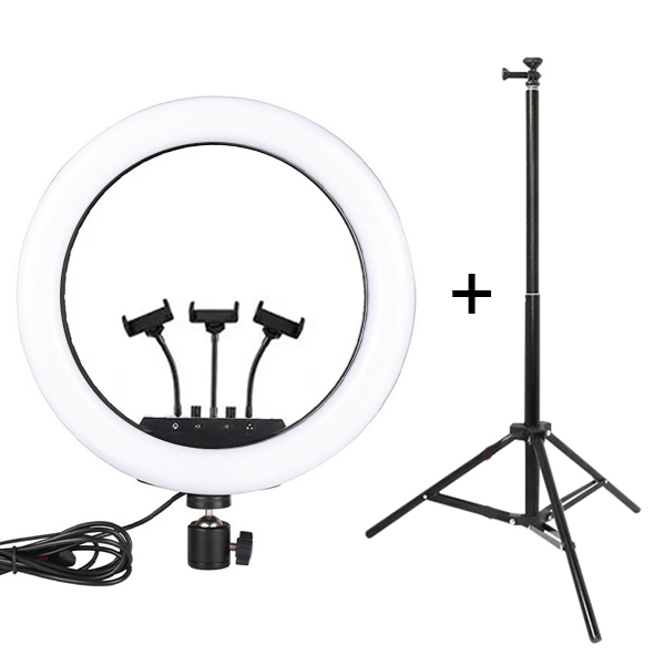 LED Селфи лампа 38см (бяла) + Tripod стойка 200см
