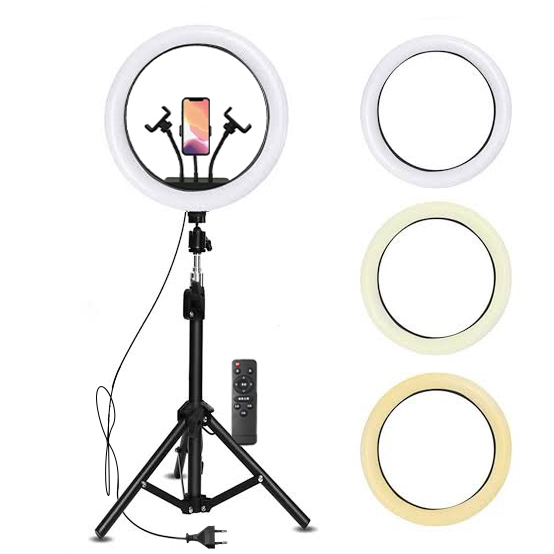 LED Селфи лампа 38см (бяла) + Tripod стойка 200см