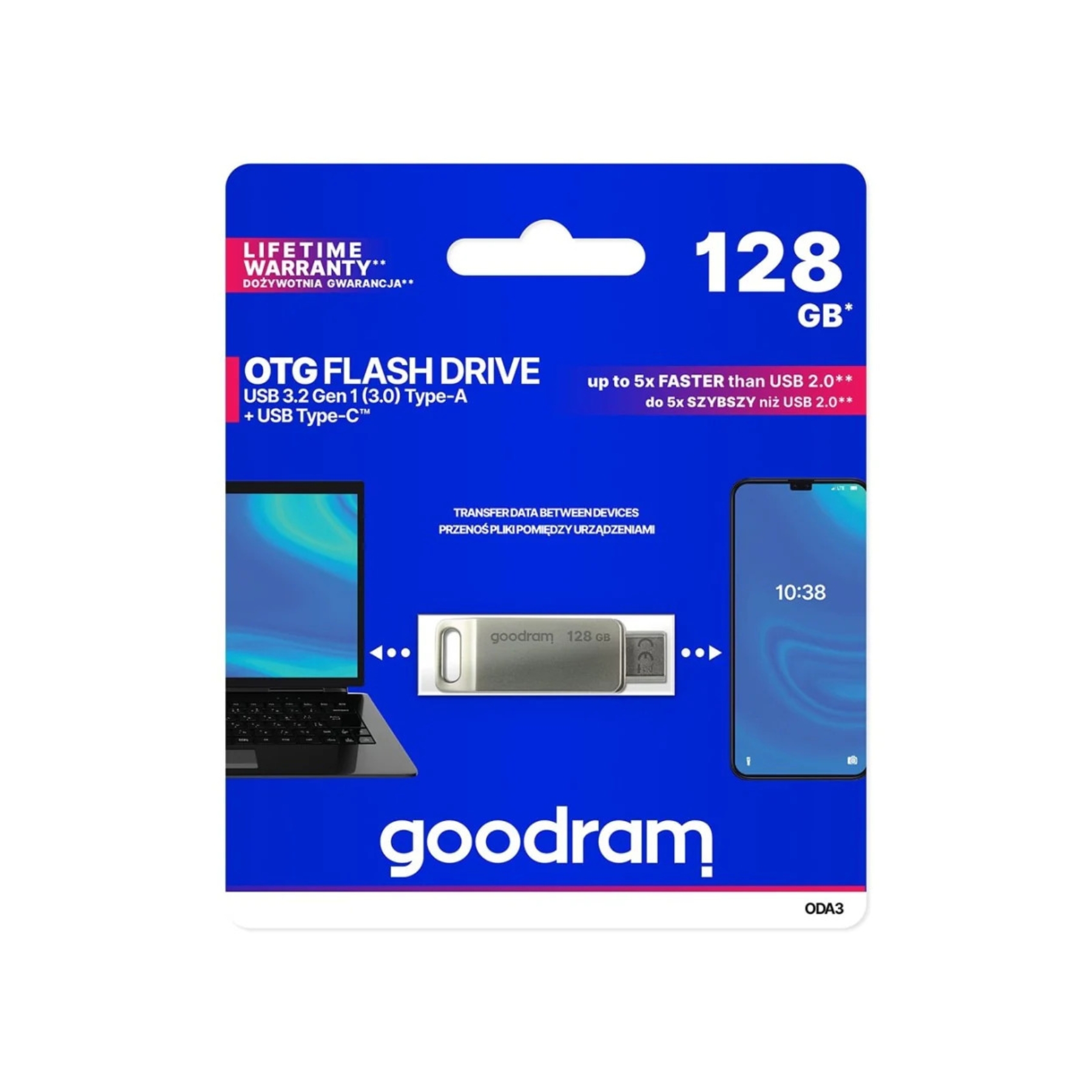 GOODRAM Flash Drive ODA3 128GB, USB 3.2 /сребро/