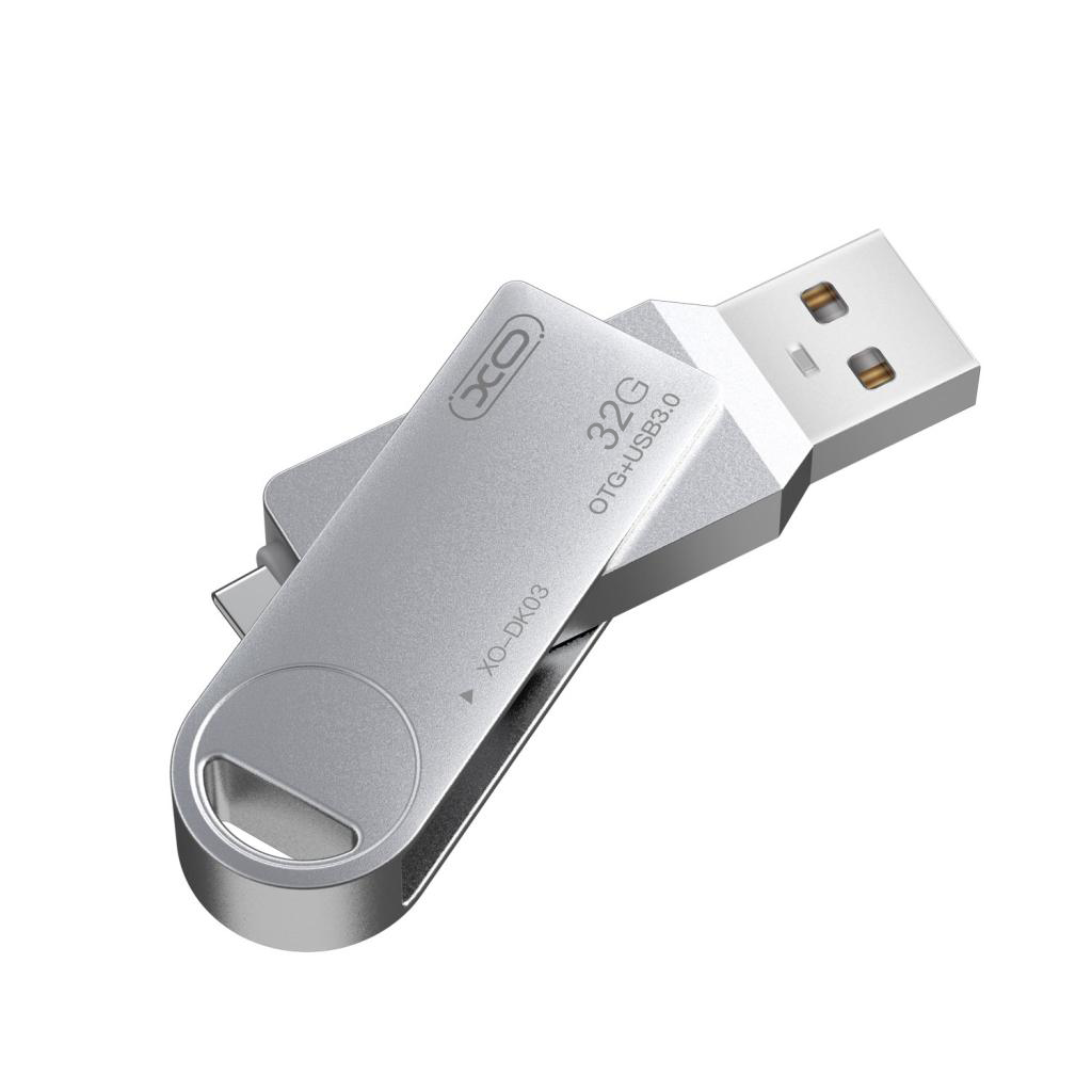 XO Memory OTG Flash Drive DK03 32GB, USB 3.0 +Type-c, Rotating /сребриста/