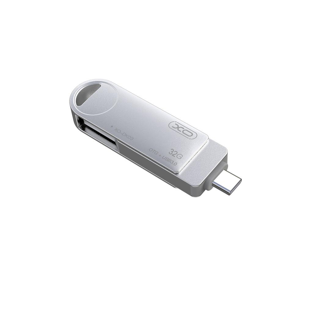 XO Memory OTG Flash Drive DK03 32GB, USB 3.0 +Type-c, Rotating /сребриста/