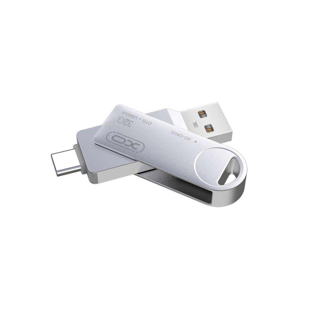 XO Memory OTG Flash Drive DK03 32GB, USB 3.0 +Type-c, Rotating /сребриста/