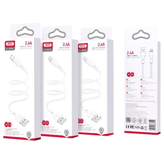 XO Кабел USB-A - Type-C, 1м, 2.4A, NB230 /черен/
